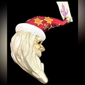 Vintage Glass Crescent Moon with Face Glass Glitter Christmas Ornament Poland